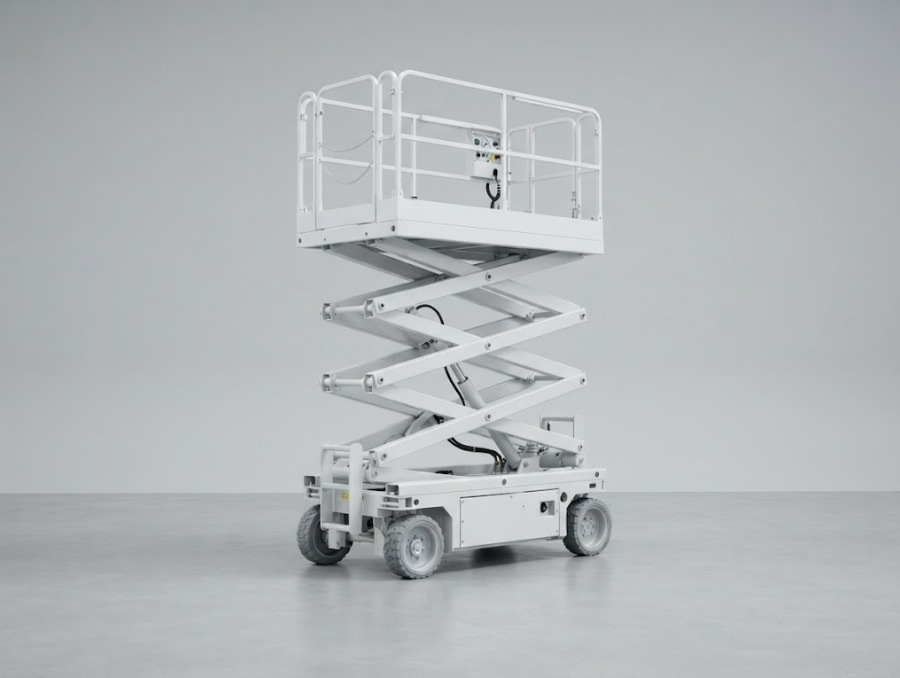 Electric scissor lift with the platform raised